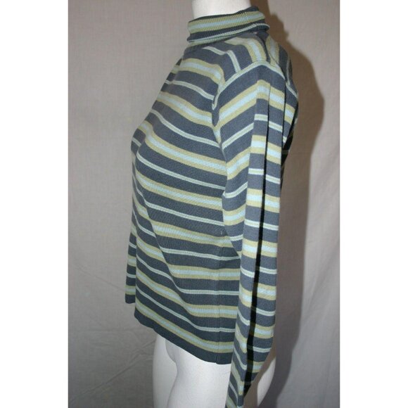 Best Authentic Womens Striped Long Sleeve Sweater Gray Green Size Medium - Picture 3 of 5
